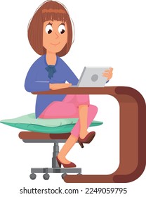 Woman working on laptop. Freelancer remote workplace