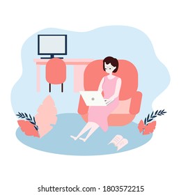 woman working on laptop at her house