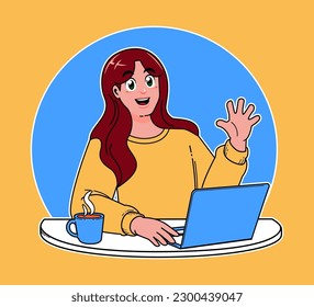 woman working on a laptop, working on implementing new ideas at work, a cup of hot coffee