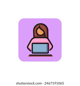 Woman working on laptop line icon. Office worker, operator, computer. People concept. Can be used for topics like sedentary work, office, workplace.