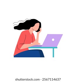 Woman working on a laptop, possibly on a phone call