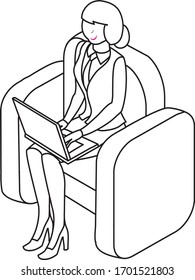 woman working on  laptop sitting sofa 
