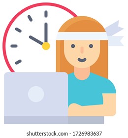 Woman working on laptop, work from home related vector