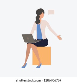 Woman working on notebook. Computer, sitting, woman, modern life. Can be used for topics like  businessman, working, job