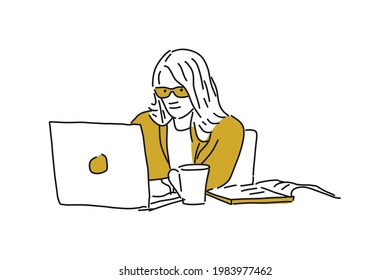 woman working on office with laptop Hand drawn minimalist vector Illustration  for presentation, website, mobile and print. svg