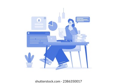 Woman Working On A Tablet While Drinking Coffee