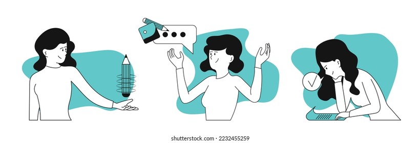 Woman working on a task vector illustration concept. Business cartoon character busy and multitasking. Success young businesswoman with document. Student studying and check education list.