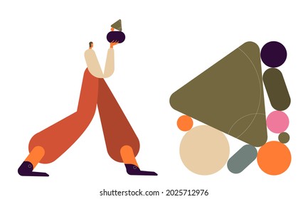 Woman is working on ui ux design project. IT world concept. Colored flat textured vector illustration isolated on white background .