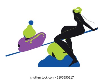 Woman is working on ui ux design project. IT world concept. Colored flat textured vector illustration isolated on white background .