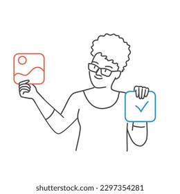Woman working on website development. Hand drawn vector illustration.