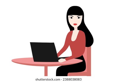 Woman working online on computer at home vector illustration. Work from home concept