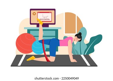 Woman Is Working Out With Elastic Bands