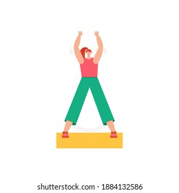 Woman working out flat hand drawn illustration. Lady doing sports cartoon character. Fitness exercise, meditation color drawing. Gym, pilates, yoga classes isolated design element