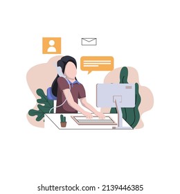 woman working and received a phone vector flat style illustration design