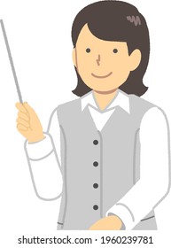 Woman working at the reception: holding a pointer
