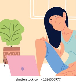 woman working remotely from her home vector illustration design