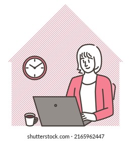Woman working remotely from home [Vector illustration].