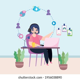 woman working remotely with laptop