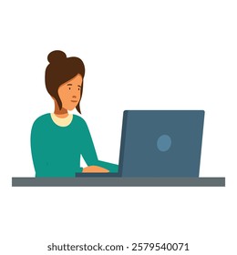 Woman working remotely using laptop computer at desk