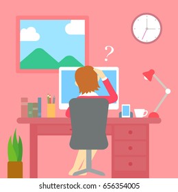 Woman working in room at office,Vector illustration