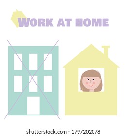 woman working safely in yellow house crossed out office