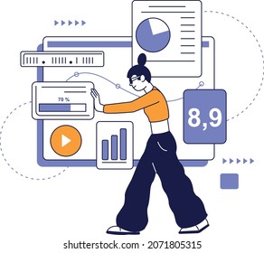 Woman working with statistic charts. Data analysis concept