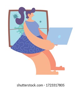 woman working and studying from home vector illustration design