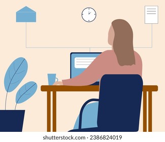 woman working at the table. Flat style