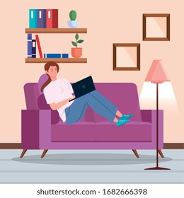 woman working in telecommuting inside house vector illustration design