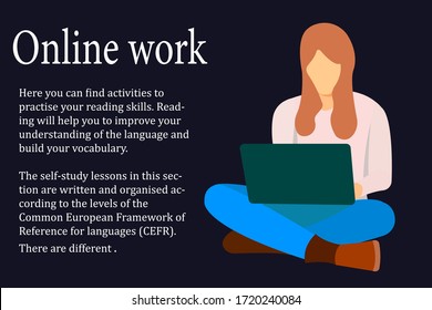 A woman working until night at her desk at home. She has a lot of work, the cat also sleeps.Woman working with laptop at her work desk and testing ui and ux. Vector illustration of student.