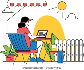 Woman working while on vacation 