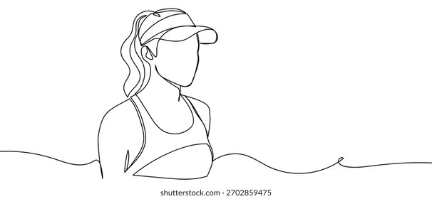 Woman in workout clothes, one continuous line Minimalist linear design.