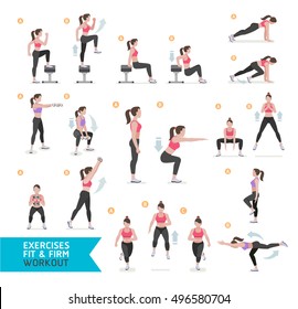 Woman workout fitness, aerobic and exercises. Vector Illustration.