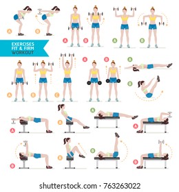 Woman workout fitness, aerobic and exercises. Vector Illustration.