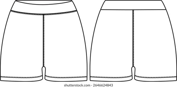 Mulher exercício alto elevação legging mini curto com cintura estreita, esboço frente e atrás, vetores