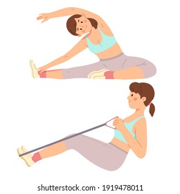 Woman workout at home gym quarantine cardio move routine sport vector illustration flat cartoon style