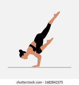 A woman workout yoga, female fitness instructor demonstrates a yoga position, vector image.