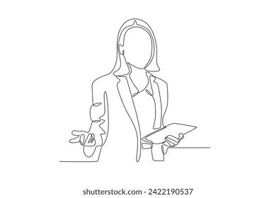 A woman works hard. Woman in office one-line drawing