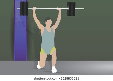 A woman works out, a CrossFit athlete is doing exercise with a barbell, and it's a fitness concept. vector illustration design background 