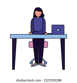 woman workspace desk laptop