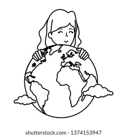 woman with world planet earth