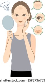 Woman worried about wrinkles and sagging illustration