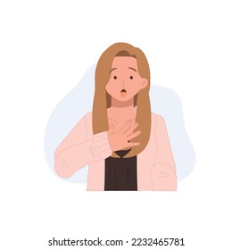 Woman with worried face. Flat vector cartoon illustration.