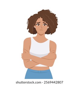 Woman worried and feeling sorry, mental health diseases disorder. Flat vector character illustration