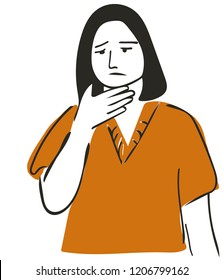 The woman is worried and touching her chin and for being thinking too much.