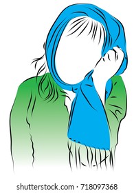 The woman wrapped a scarf around her head. Color vector illustration on a sore ear, toothache, neurology, inflammation.
