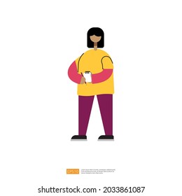 woman write a note on hand. character holding pencil or pen and notebook vector illustration