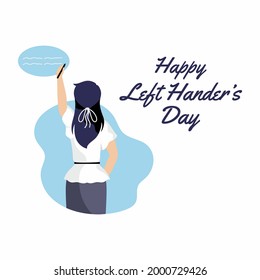 Woman writes on  wall with  left hand. World Lefty Day is August 13.