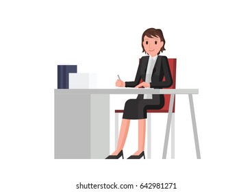 a woman writing a document. vector
