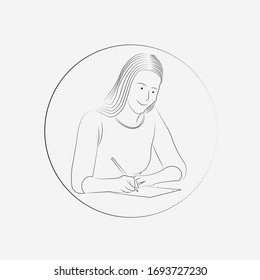
Mujer que escribe notas vectoriales con diseño de línea ilustración plana 